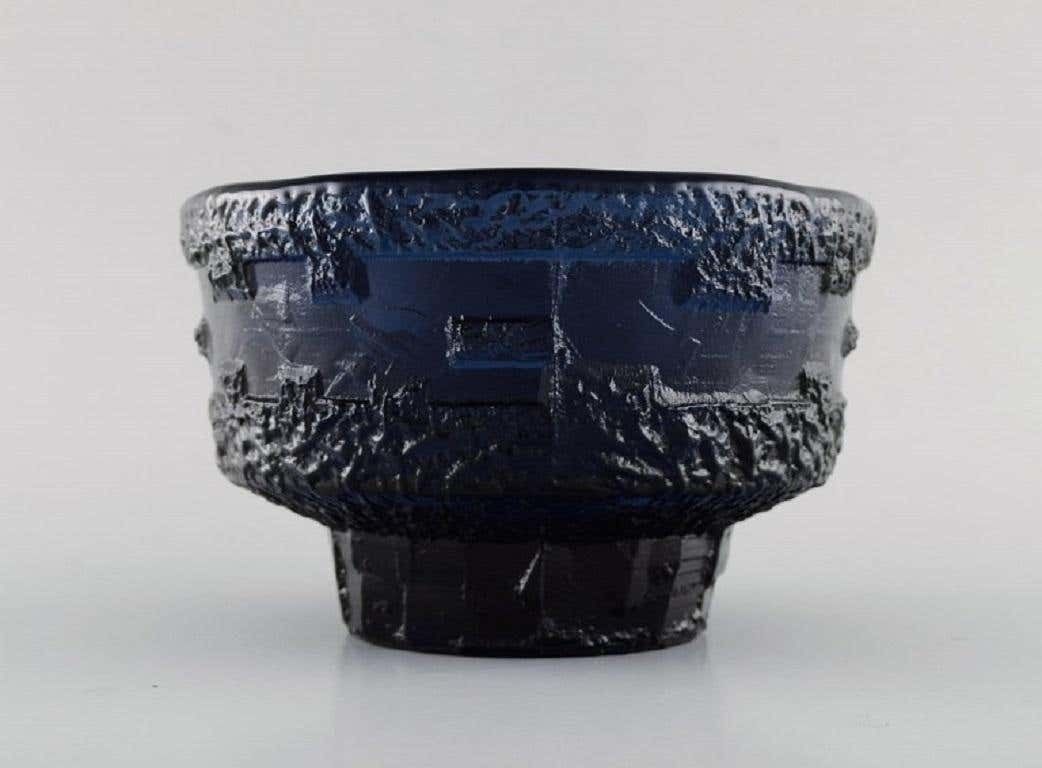 Göte Augustsson For Ruda, Vase And Two Bowls In Blue Art Glass photo buy