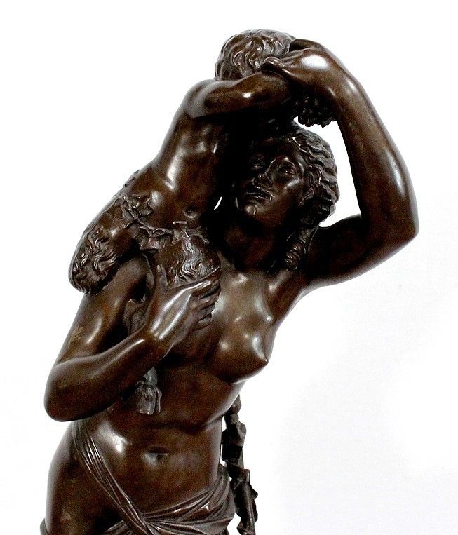 Bronze "Bacchante And Small Fauns" After Jj Foucou, 19th Century photo Home Decor