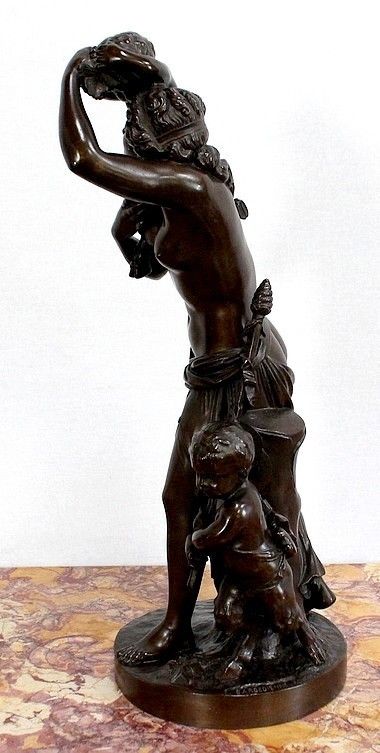 Bronze "Bacchante And Small Fauns" After Jj Foucou, 19th Century photo vintage