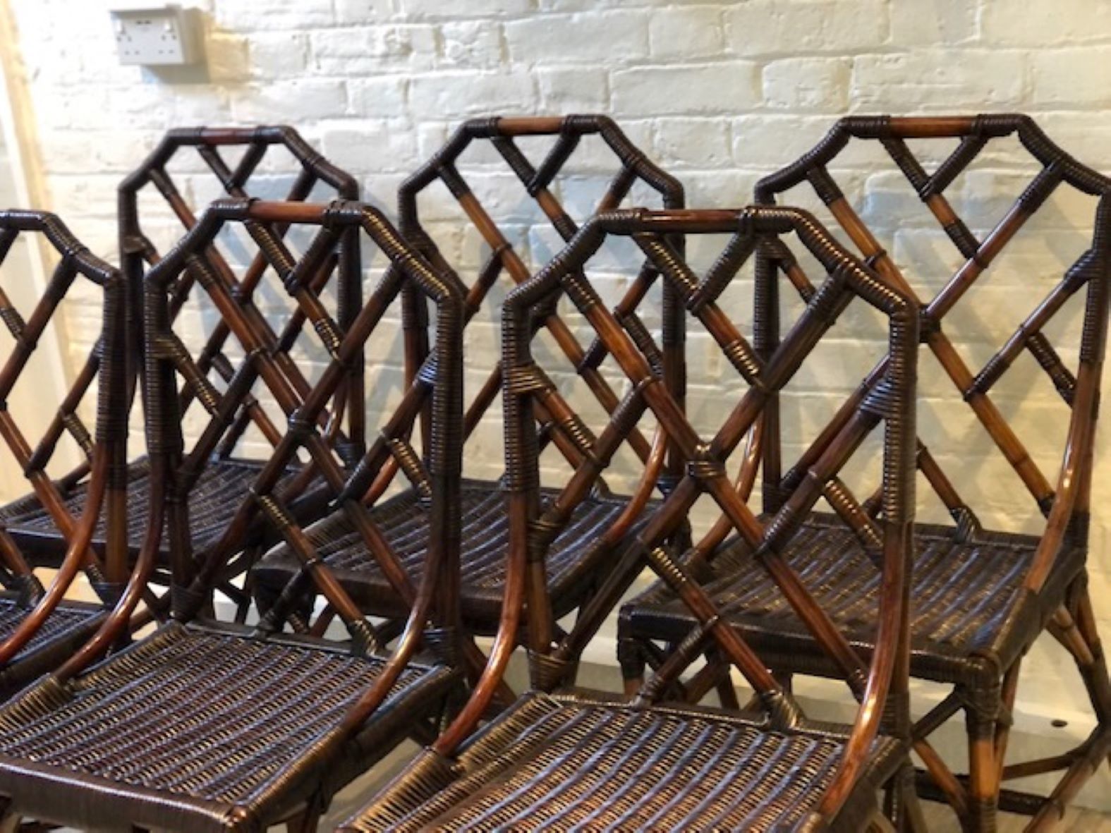 2950.0 Mid Cent Rattan Dining Table & 6 X Chippendale Style Dining Chairs, Angraves 1970s photo
