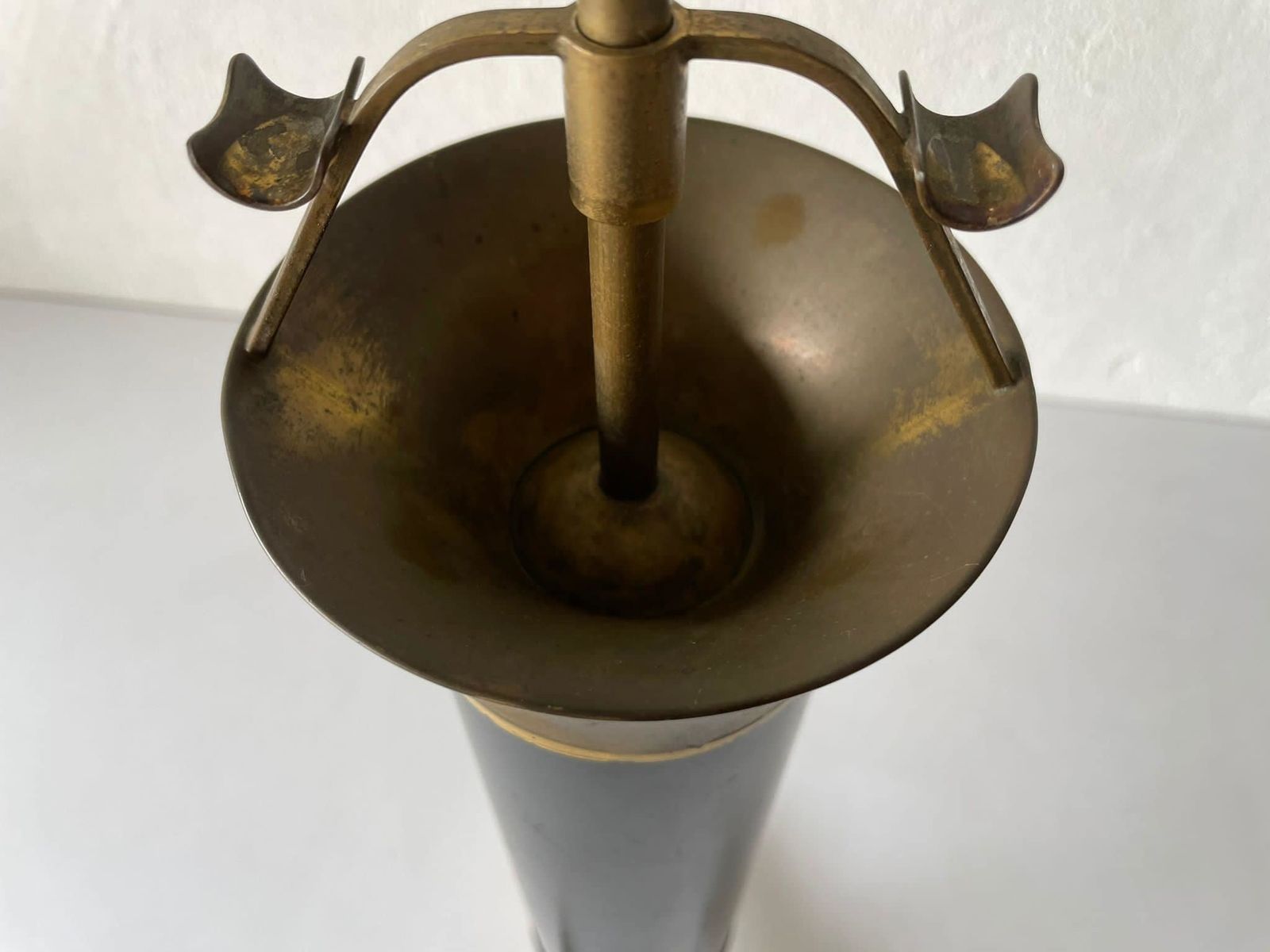 Italian Well Crafted Black Metal   Brass Body Tripod Ashtray, 1950s, Italy photo vinterior