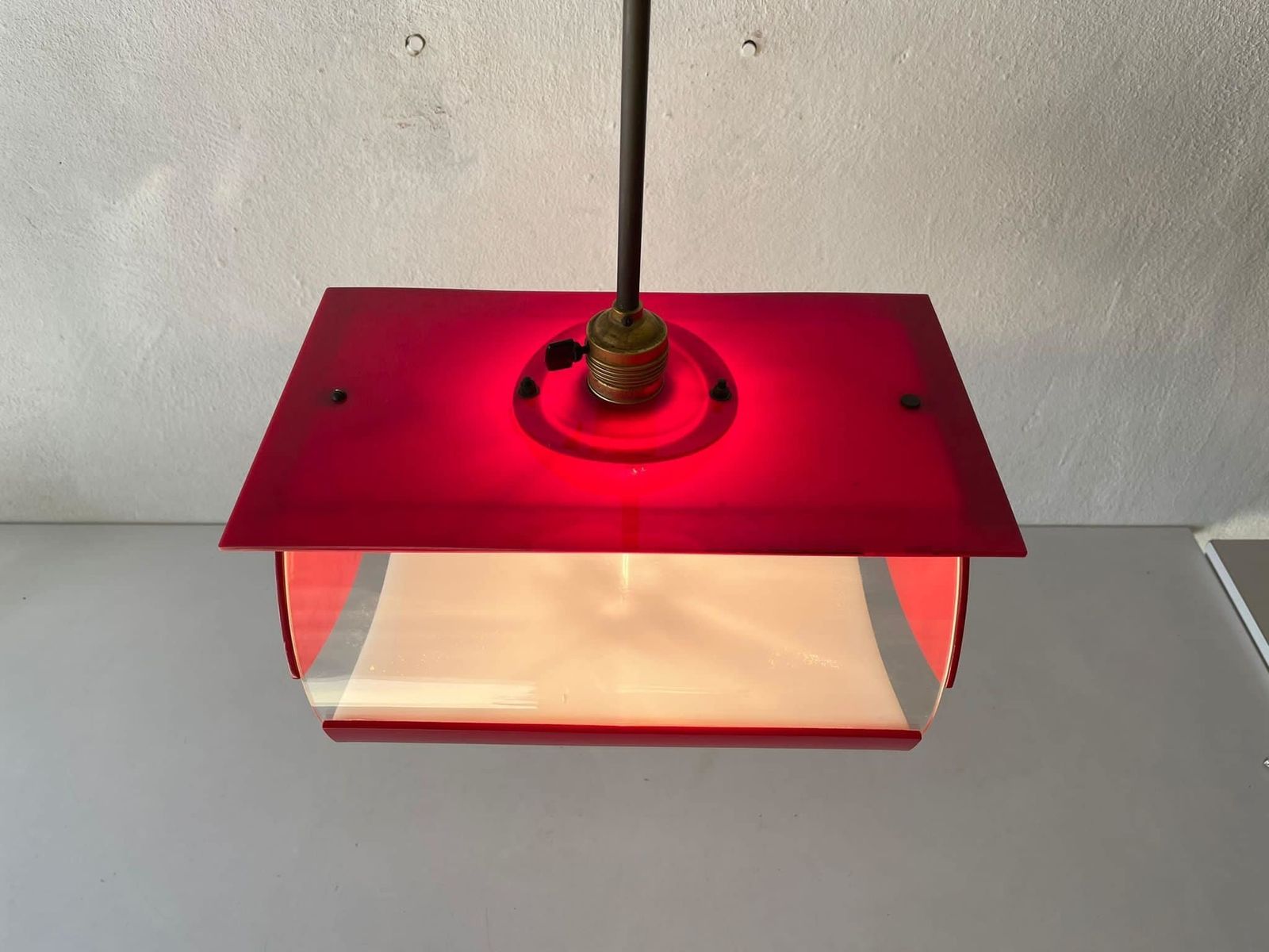 Italian Rare Red Plastic Pendant Lamp, 1970s, Italy photo for sale