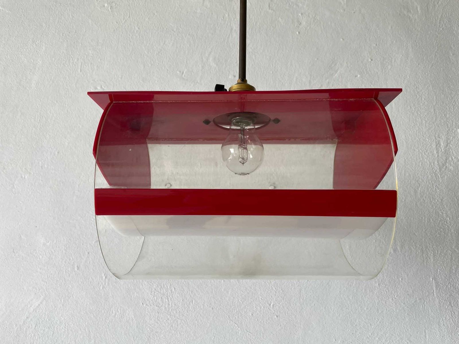 Italian Rare Red Plastic Pendant Lamp, 1970s, Italy photo vinterior