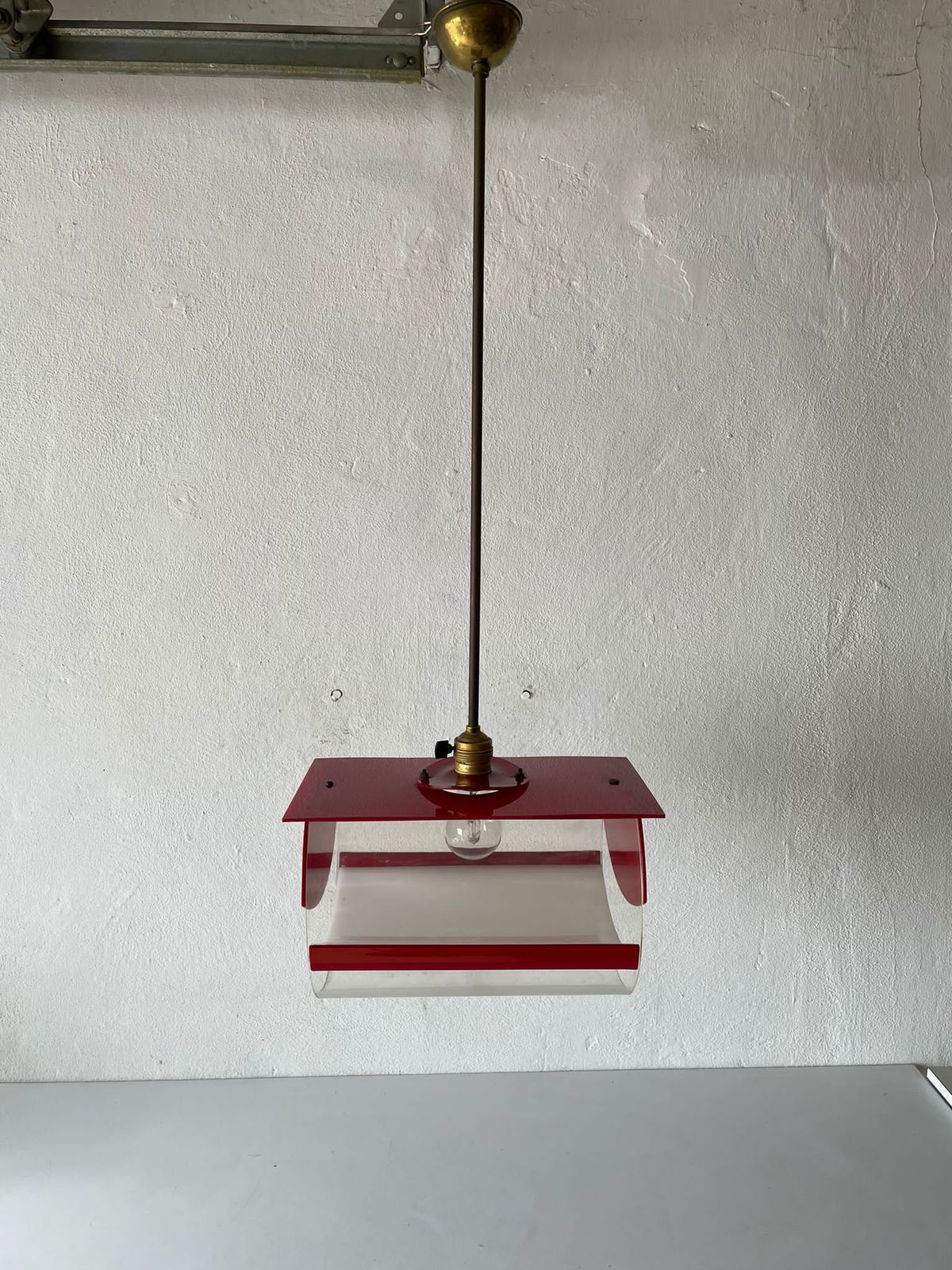 Italian Rare Red Plastic Pendant Lamp, 1970s, Italy photo vintage