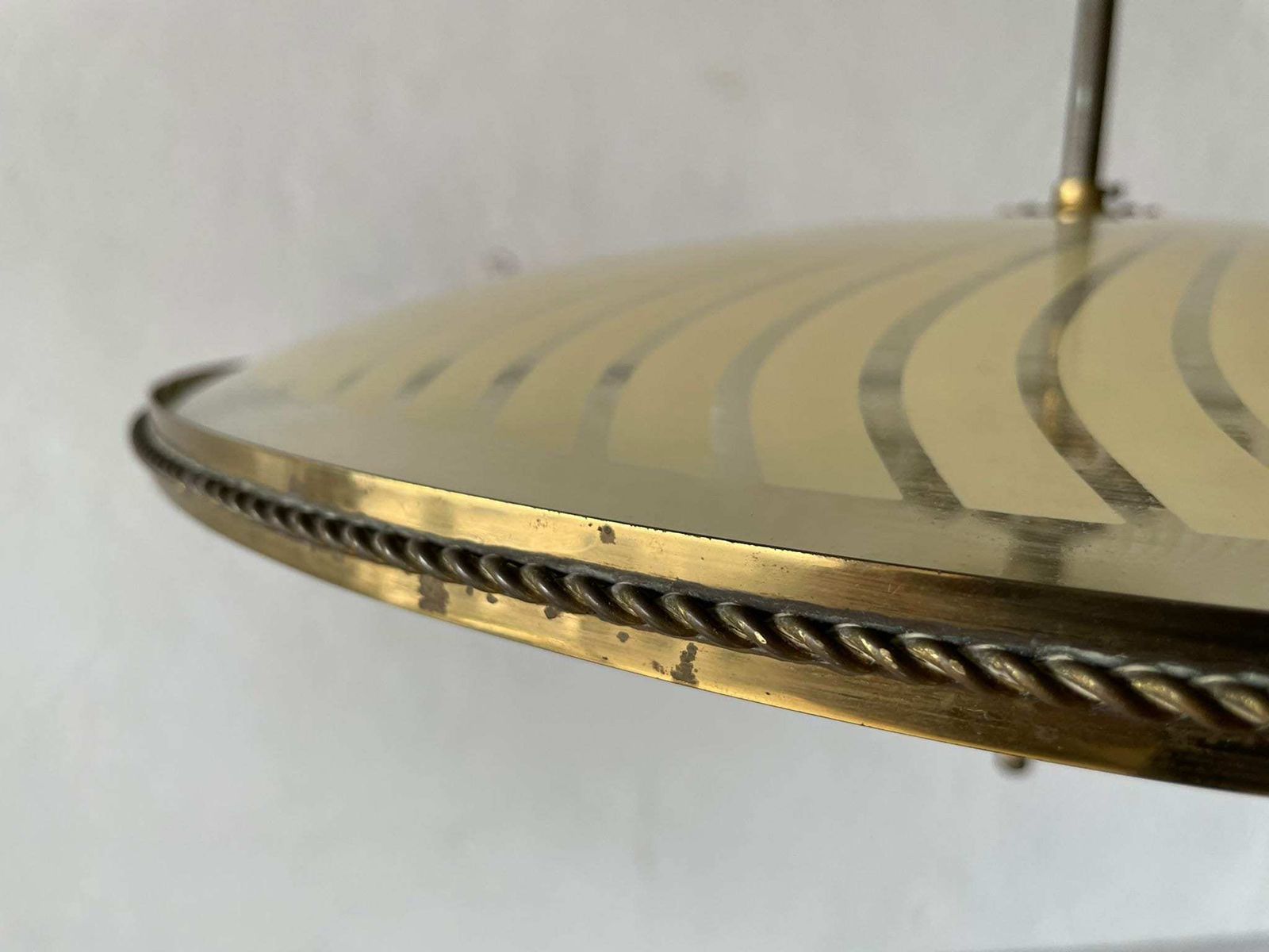 photo furniture Wonderful Ufo Design Brass Body & Printed Glass Large Ceiling Lamp By Fontana Arte, 1950s, Italy