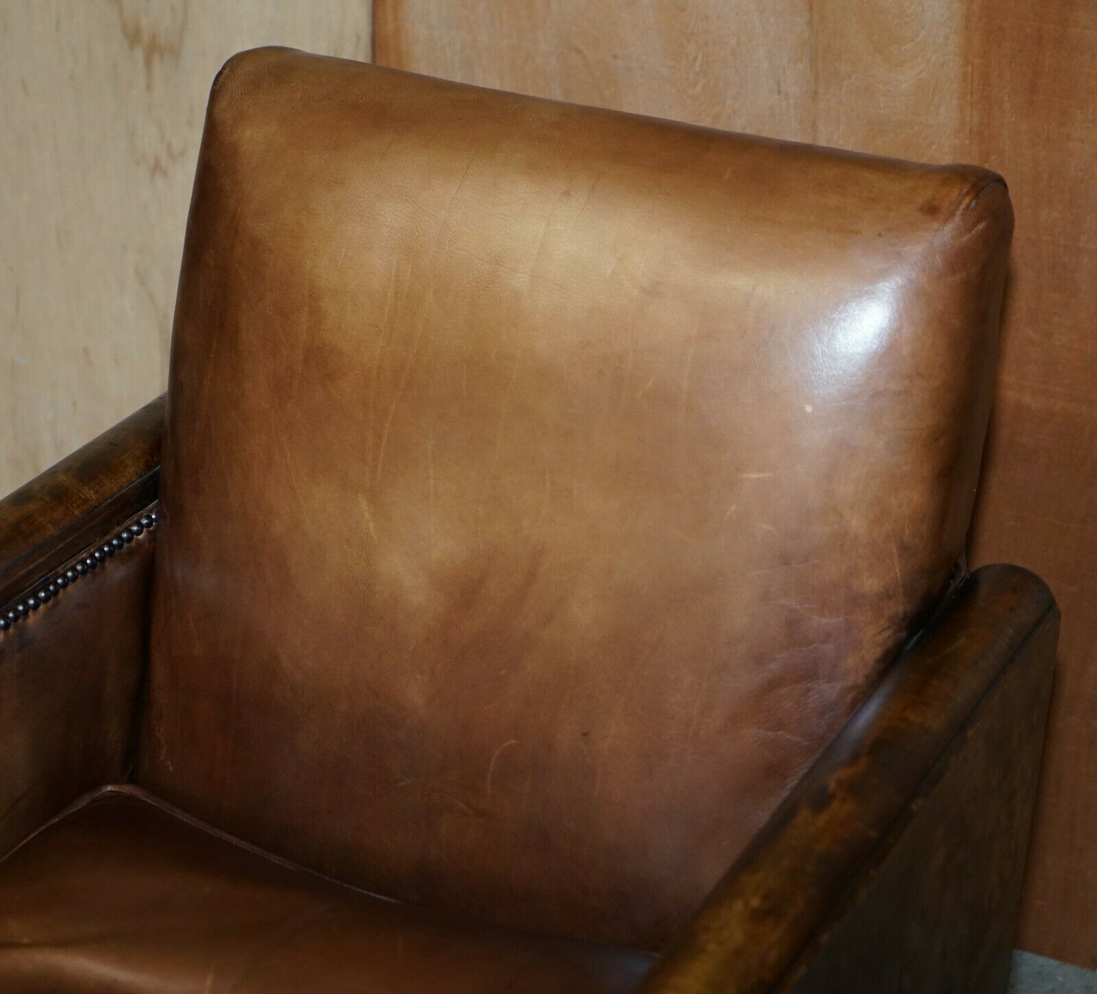 Antique Pair Of Metropolitan Art Deco 1920 Hand Dyed Brown Leather Armchairs photo Furniture