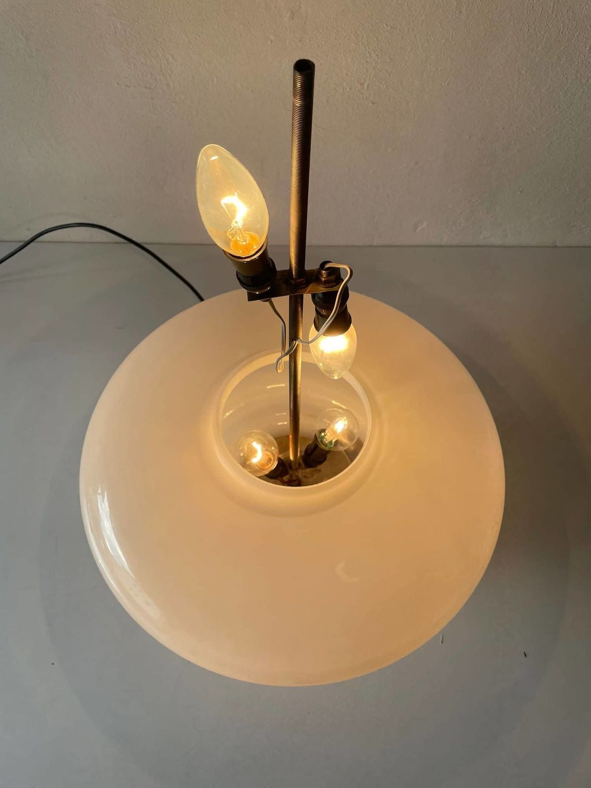 photo furniture Exceptional Italian Design 2 Piece Opal Glass And Metal Body Large Table Or Floor Lamp, 1970s, Italy