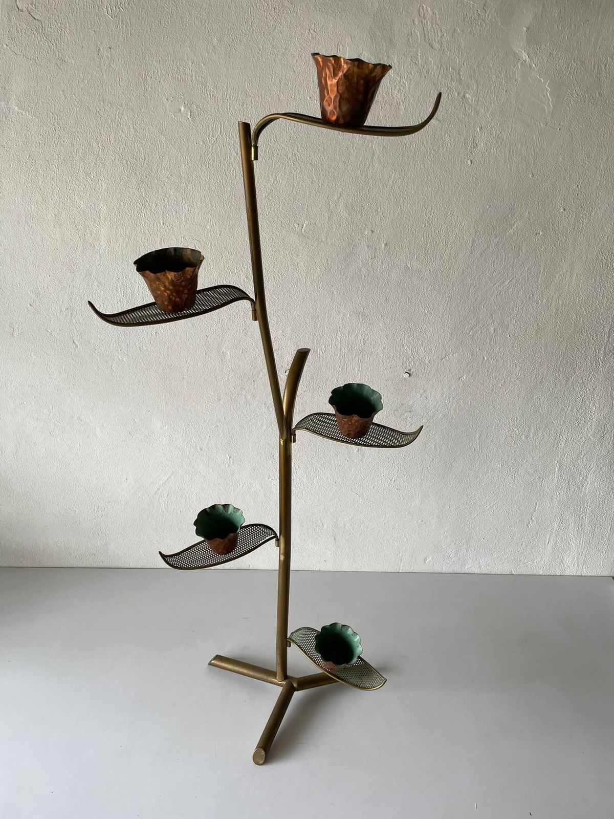 photo for sale Unique Flower And Leafs Shaped Tall Italian Candle Holder, 1950s, Italy