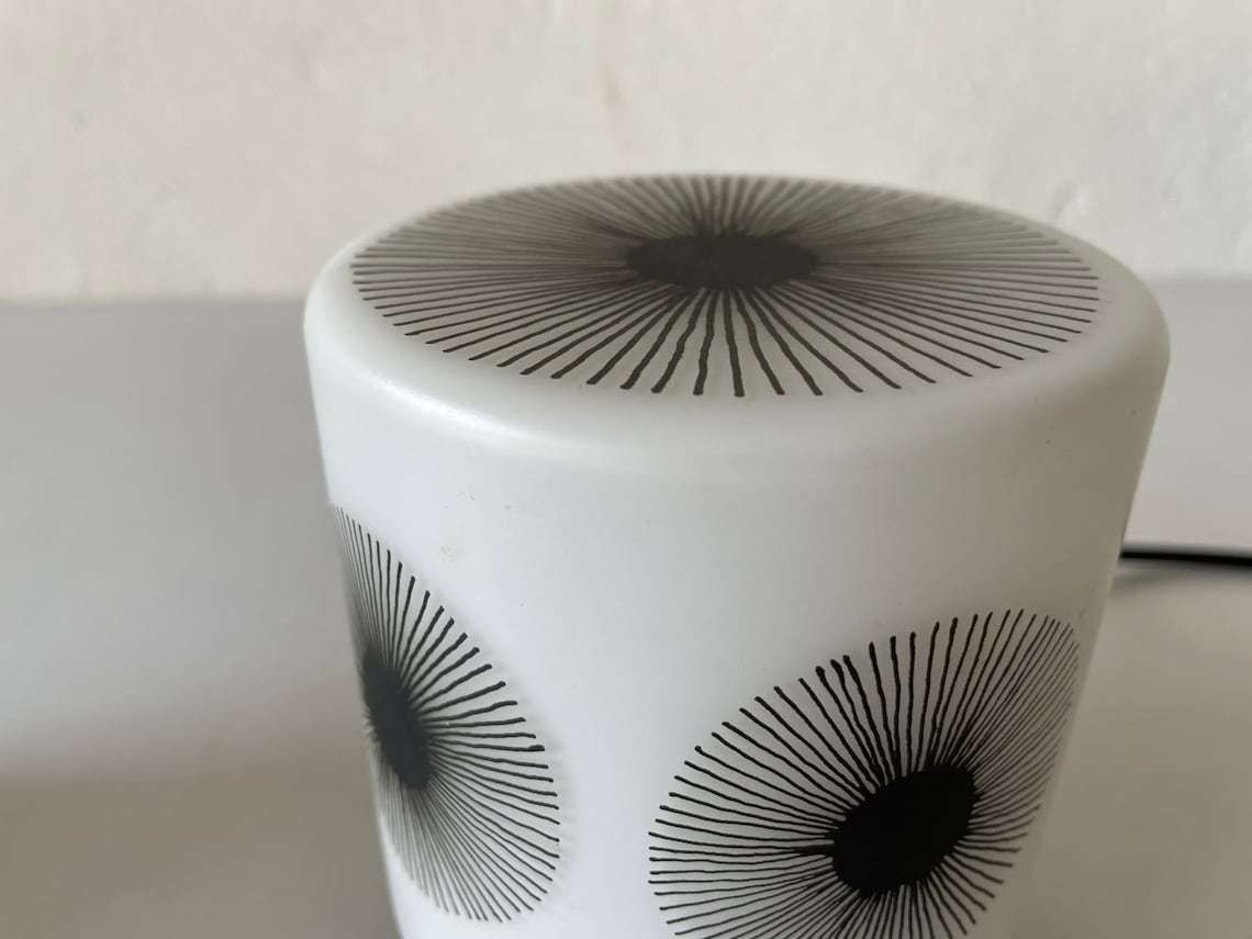 Cute Cylinder Design Retro Black White Glass And Plastic Pair Of Bedside Lamps By Erco Leuchten, 1970s, Germany photo vintage
