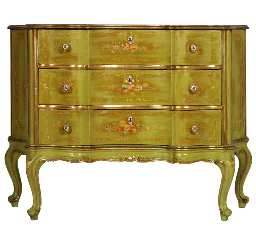 1910s, Venetian Baroque Commode, Chest Of Drawers, Hand Painted, Edges Gold Leaf photo furniture
