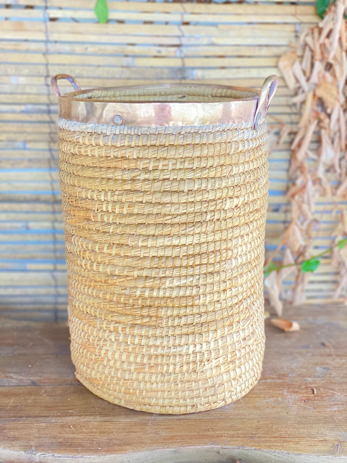 photo furniture Basket In Rattan, Cooper And Brass, Italy, 1970