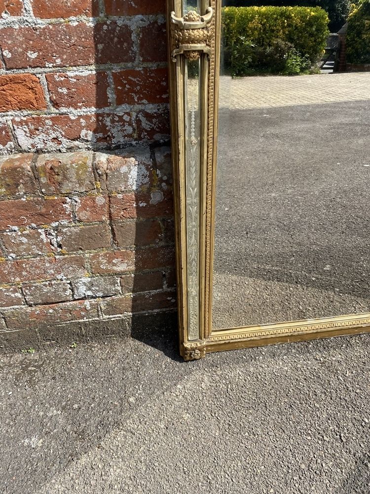 A Spectacular Large Antique French 19th Century Carved Wood & Gesso Original Gilt Etched Mirrored Framed Mirror photo for sale