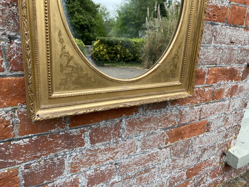 An Impressive Good Size Antique French 19th Century Carved Wood & Gesso Original Gilt Etched Framed Mirror photo Home Decor