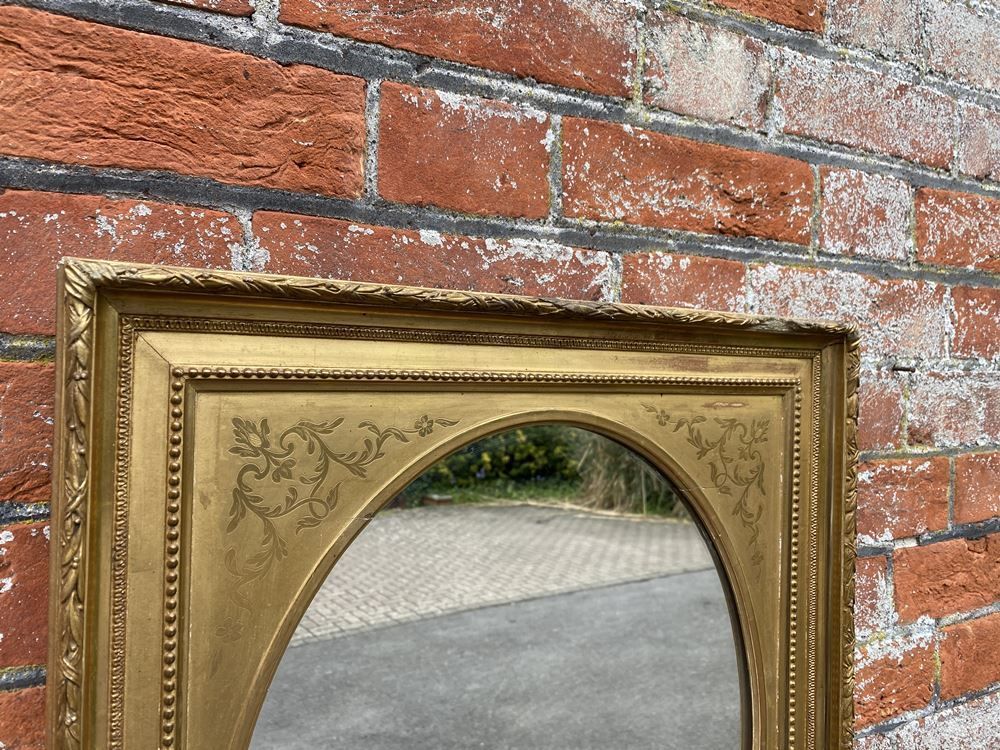 An Impressive Good Size Antique French 19th Century Carved Wood & Gesso Original Gilt Etched Framed Mirror photo 550.0