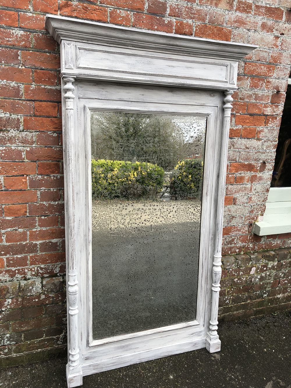 A Stunning Large Antique 19th Century French Carved Wood Painted Mirror