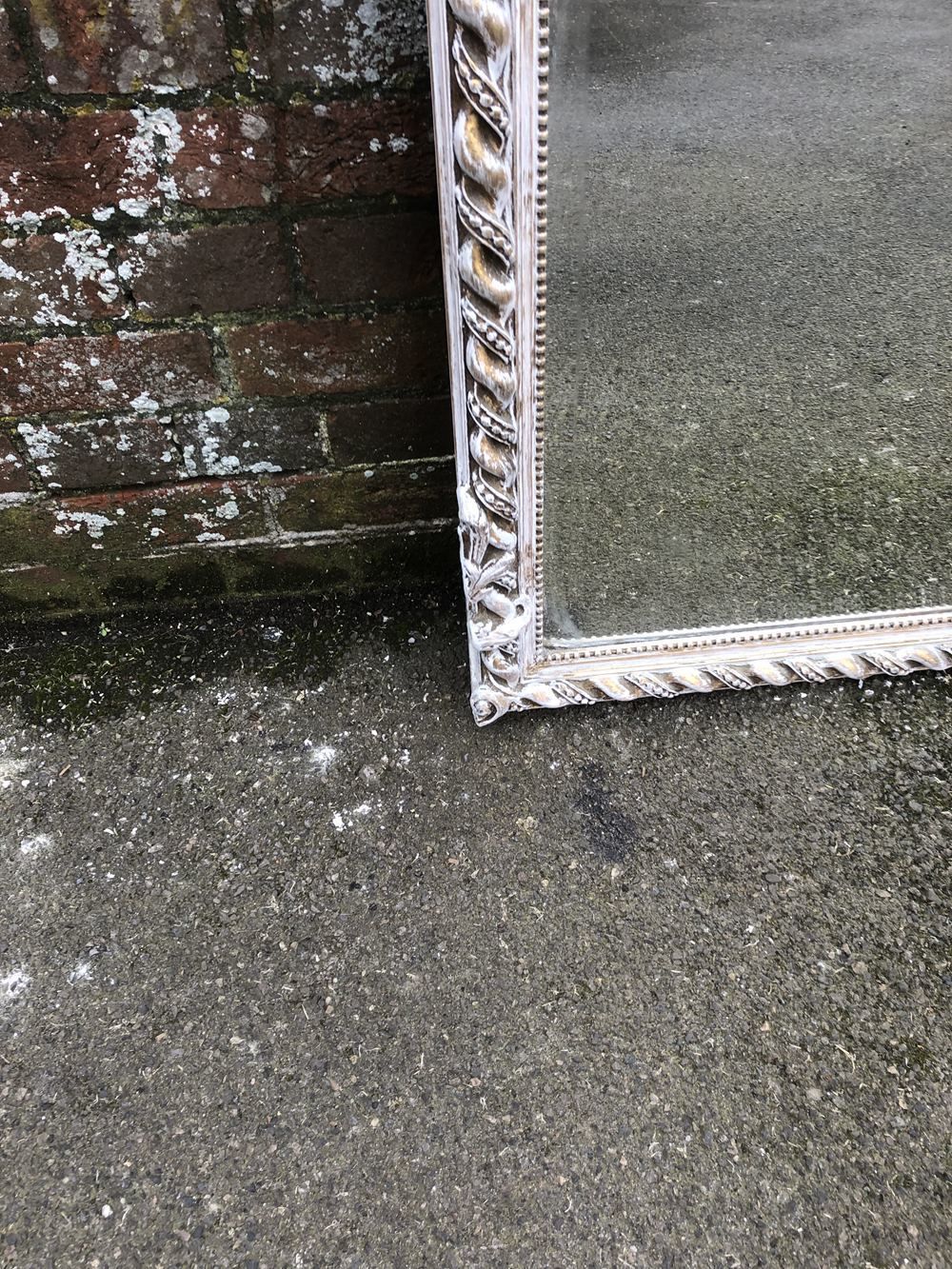 A Delightful Large Antique French 19th Century Carved Wood & Gesso Shaped Top Mirror photo for sale