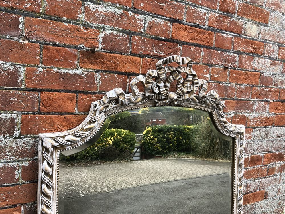 A Delightful Large Antique French 19th Century Carved Wood & Gesso Shaped Top Mirror photo Home Decor