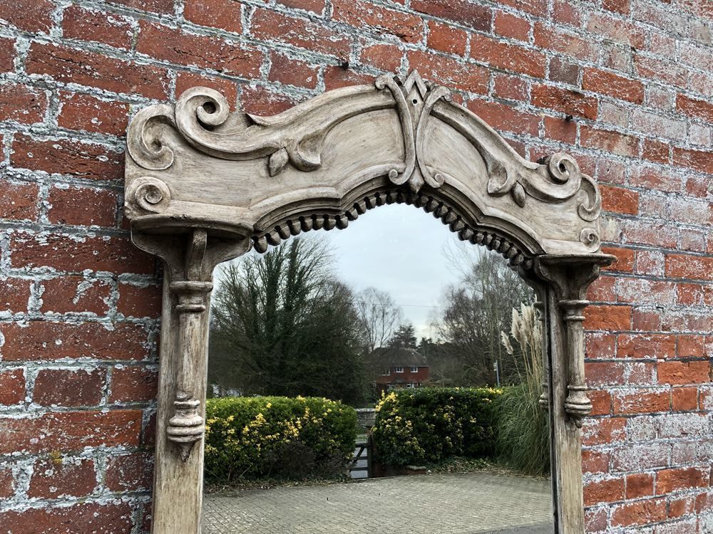 A Delightful Large Antique French 19th Century Wood Painted Shaped Top Mirror photo 1295.0