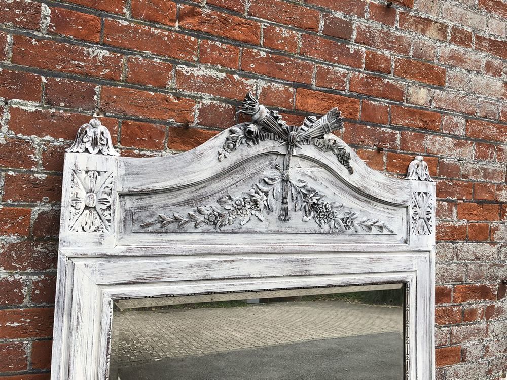 A Delightful Large Antique 19th Century French Carved Wood Distressed Painted Mirror photo Home Decor