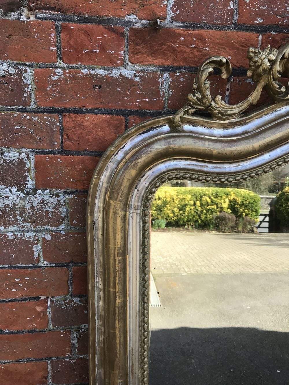 A Superb Large Antique 19th Century French Carved Wood & Gesso Original Shaped Top Silvered And Gilt Mirror photo furniture