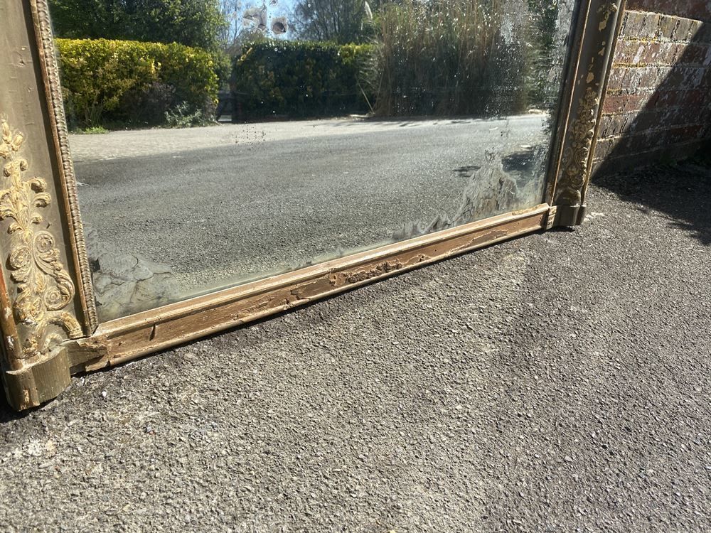 A Highly Impressive Large Antique French 19th Century Carved Wood & Gesso Original Distressed Painted & Gilt Louis Philippe Mirror photo Home Decor