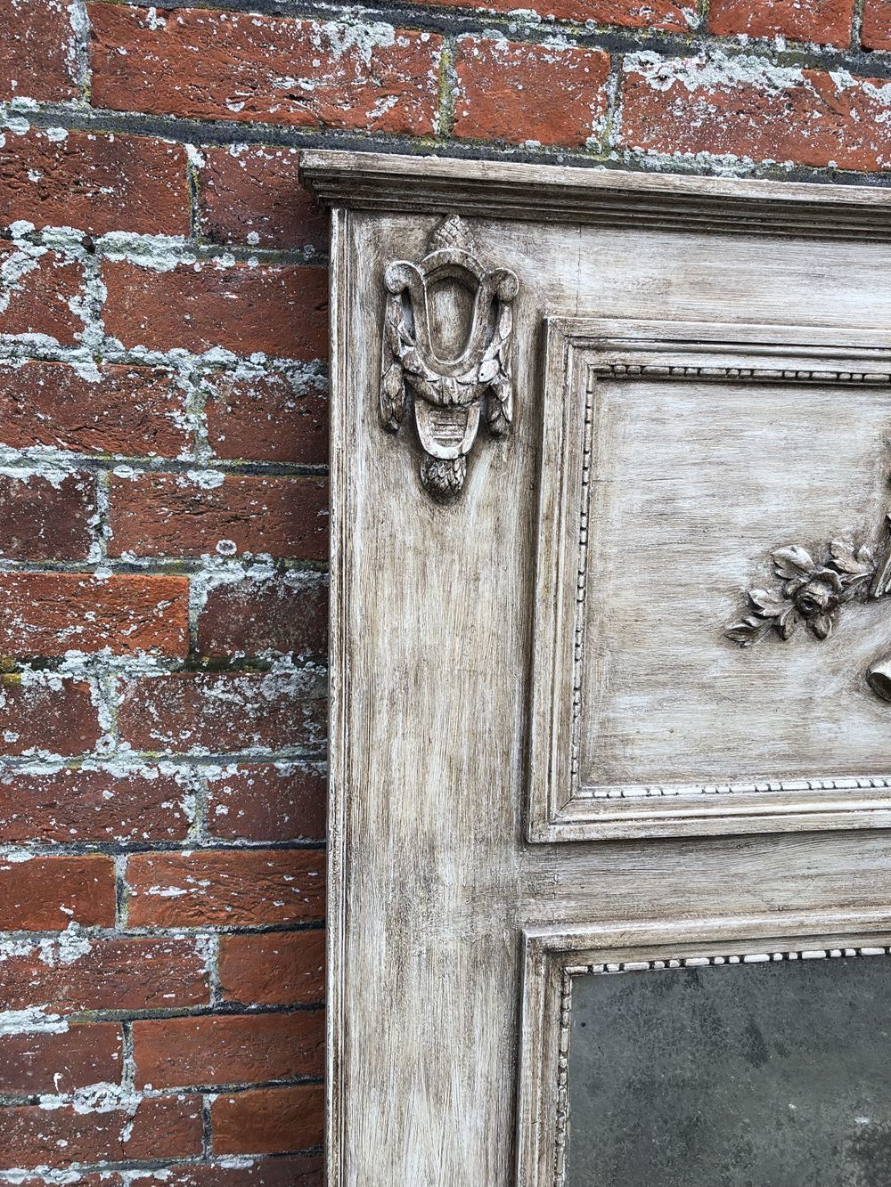 A Wonderful Large Antique 19th Century French Carved Wood & Gesso Painted & Gilt Trumeau Mirror photo furniture