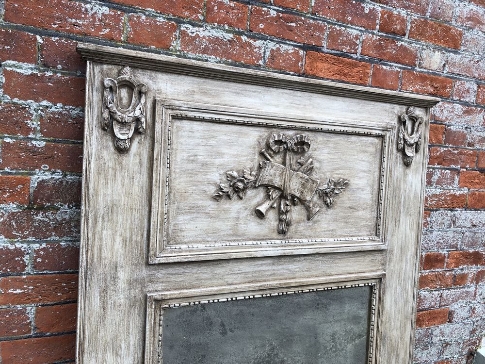 A Wonderful Large Antique 19th Century French Carved Wood & Gesso Painted & Gilt Trumeau Mirror photo 850.0