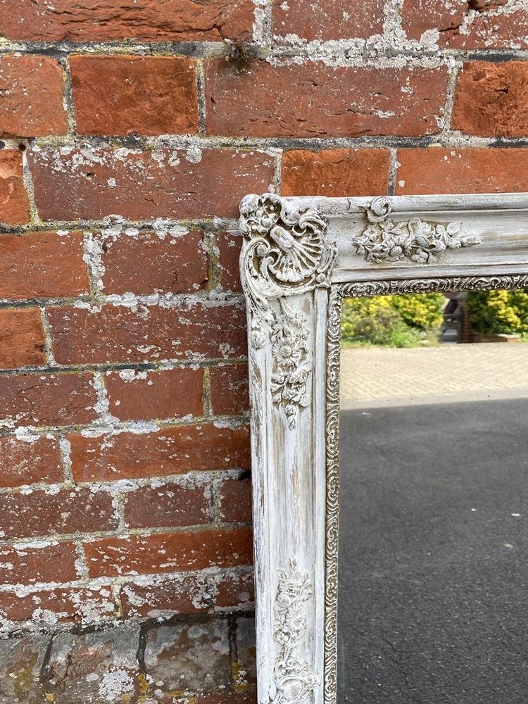 A Wonderful Good Size Antique French 19th Century Carved Wood & Gesso Distressed Painted Louis Philippe Mirror photo furniture