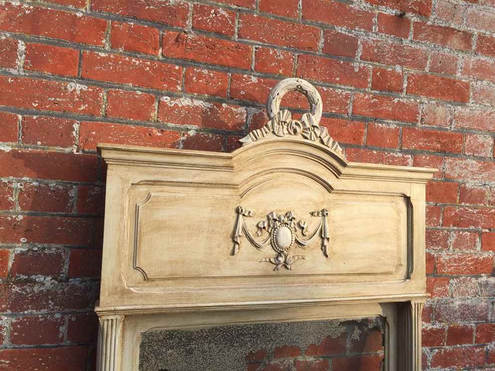 A Large Antique 19th Century French Carved Wood Painted Mirror photo furniture