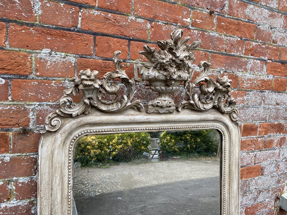 A Superb Large Antique French 19th Century Carved Wood & Gesso Painted Arched Top Mirror photo for sale