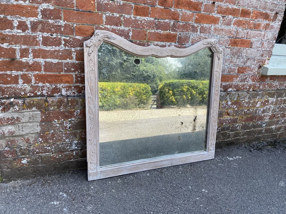 A Fabulous Good Size Antique French 19th Century Carved Wood Painted Shaped Top Mirror photo 695.0