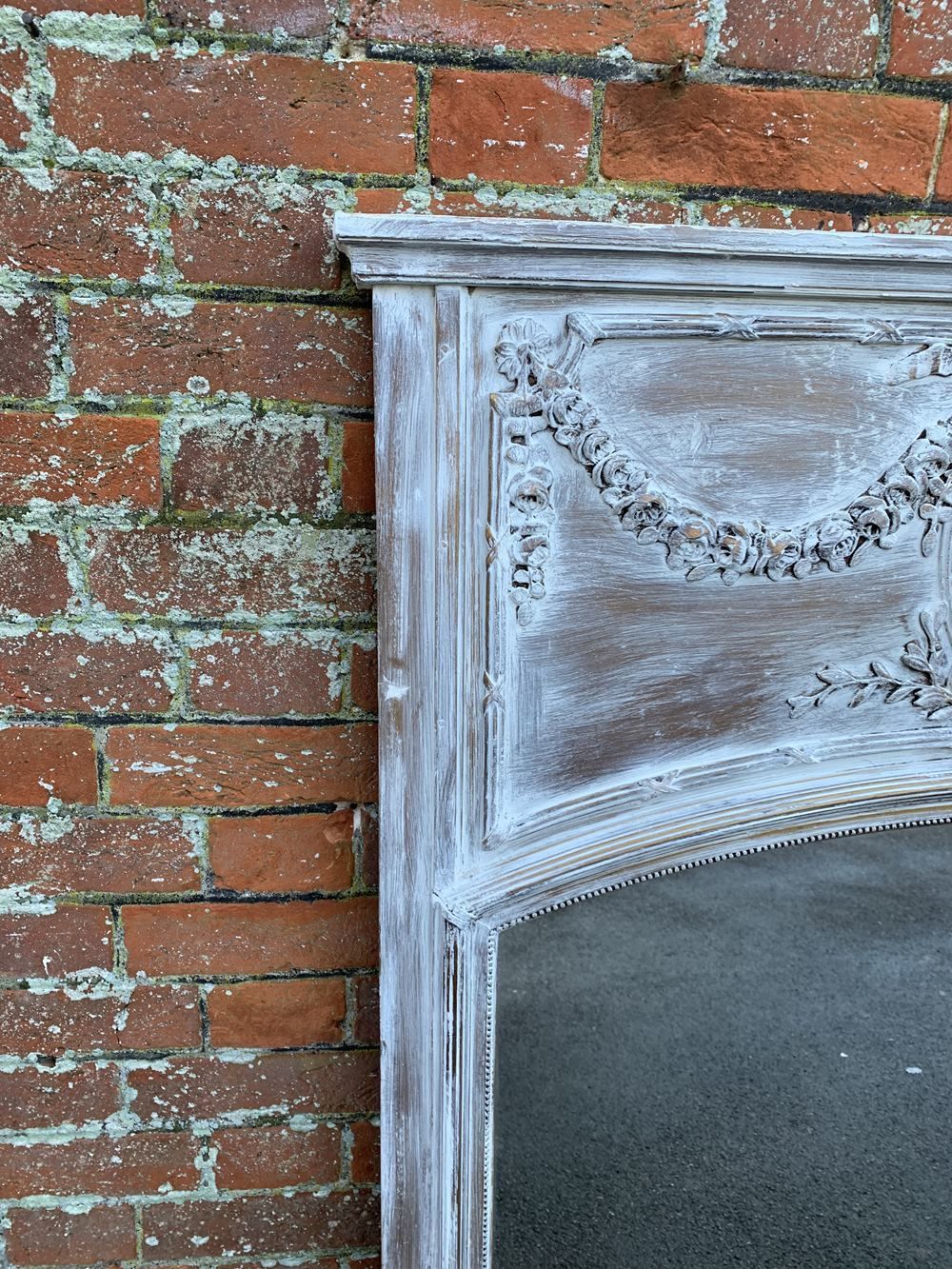 A Delightful Large Antique French 19th Century Carved Wood & Gesso Distressed Painted Mirror photo furniture