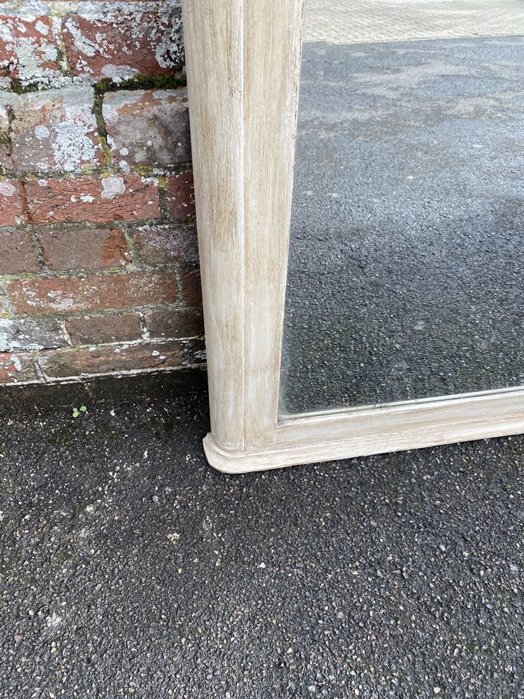A Wonderful Useful Size Antique French 19th Century Carved Wood & Gesso Shaped Top Painted Mirro photo for sale