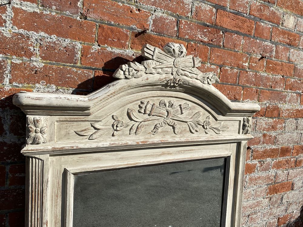 A Wonderful Large Antique French 19th Century Carved Wood Painted Shaped Top Mirror photo Home Decor