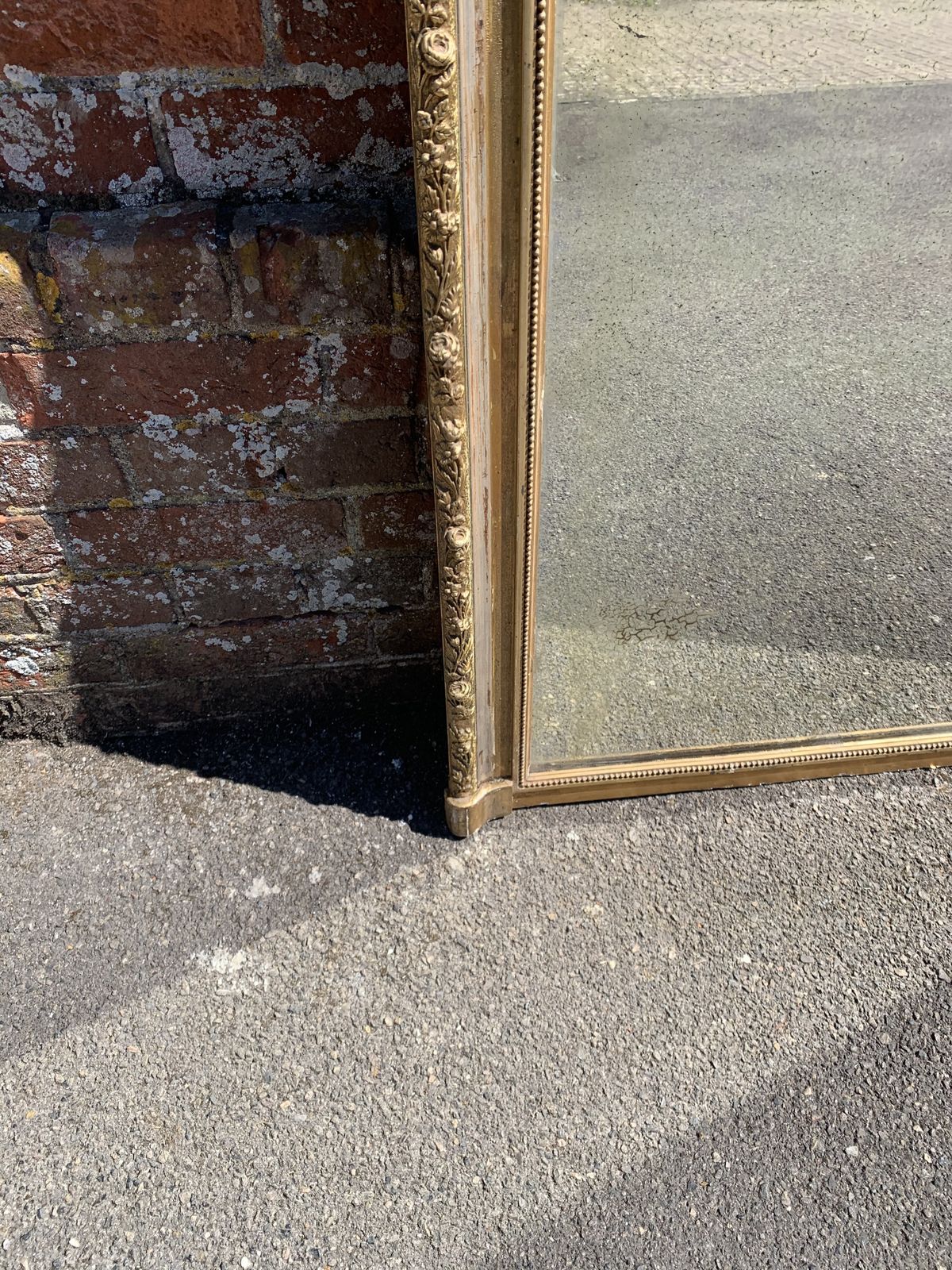A Delightful Large Antique French 19th Century Carved Wood & Gesso Original Silver/Gilt Mirror photo for sale