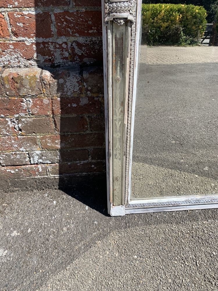 A Spectacular Large Antique French 19th Century Carved Wood & Gesso Original Silvered And Painted Mirror photo Home Decor