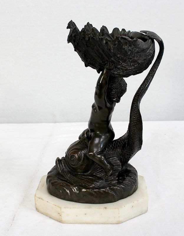 photo vintage Bronze Trinket "The Child And The Dolphin"Early 19th Century