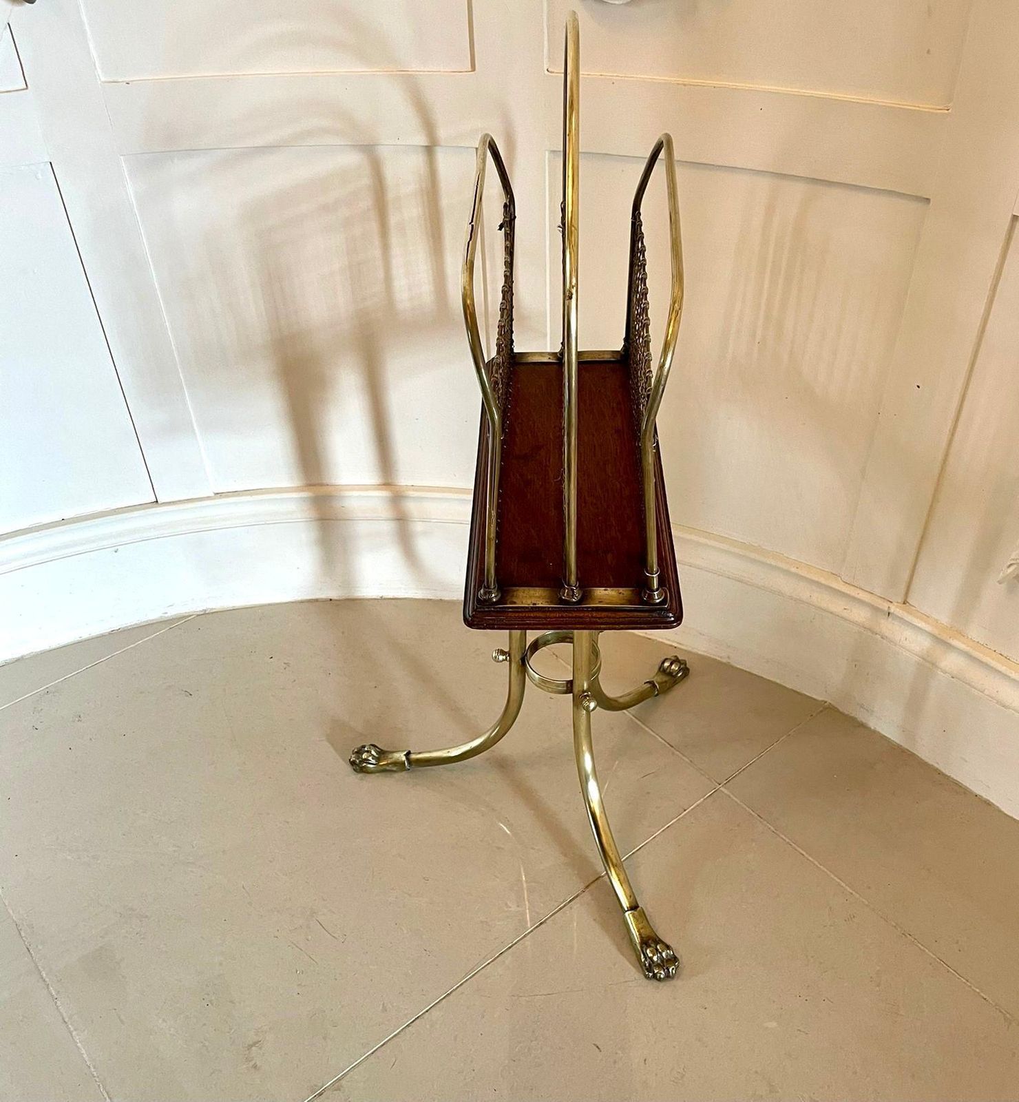 ​​Quality Antique Victorian Brass And Mahogany Revolving Magazine Stand photo for sale