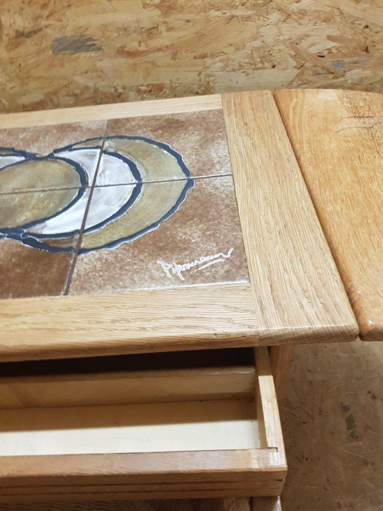 Mid Century Sewing Table With Tiles In The Style Of H. Wegner photo for sale