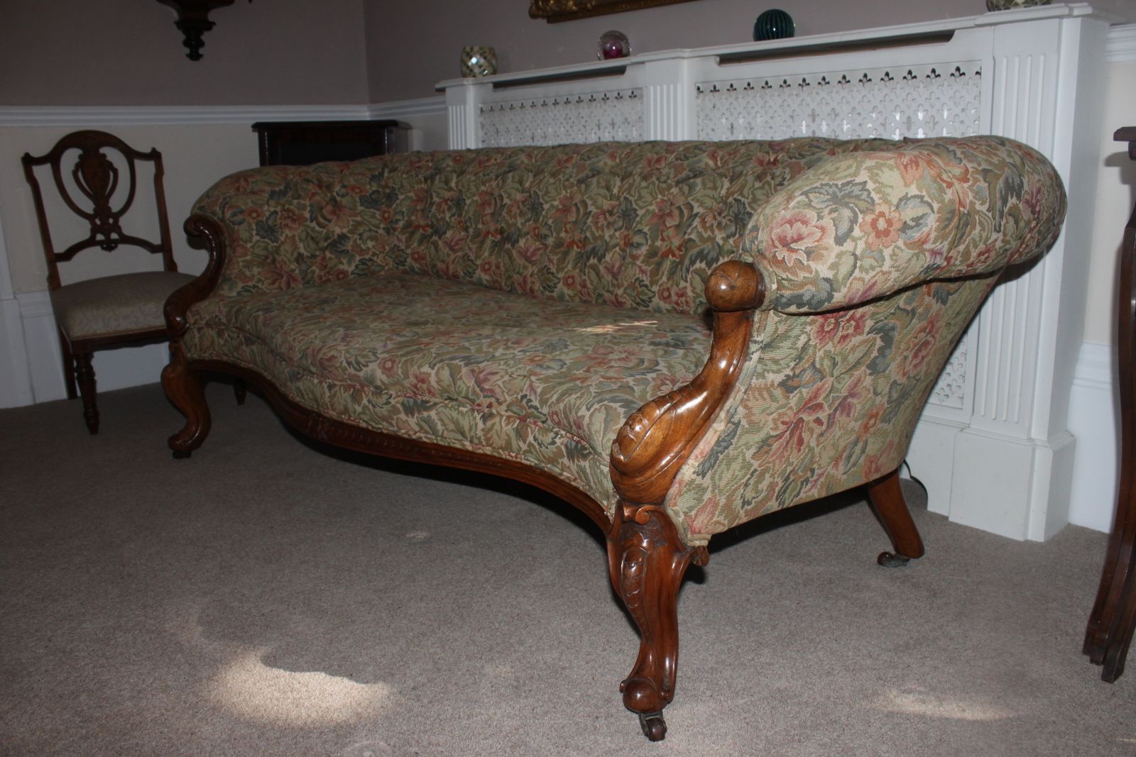 A Wonderful And Rare Antique Victorian Original Carved Walnut Chesterfield Sofa. photo for sale