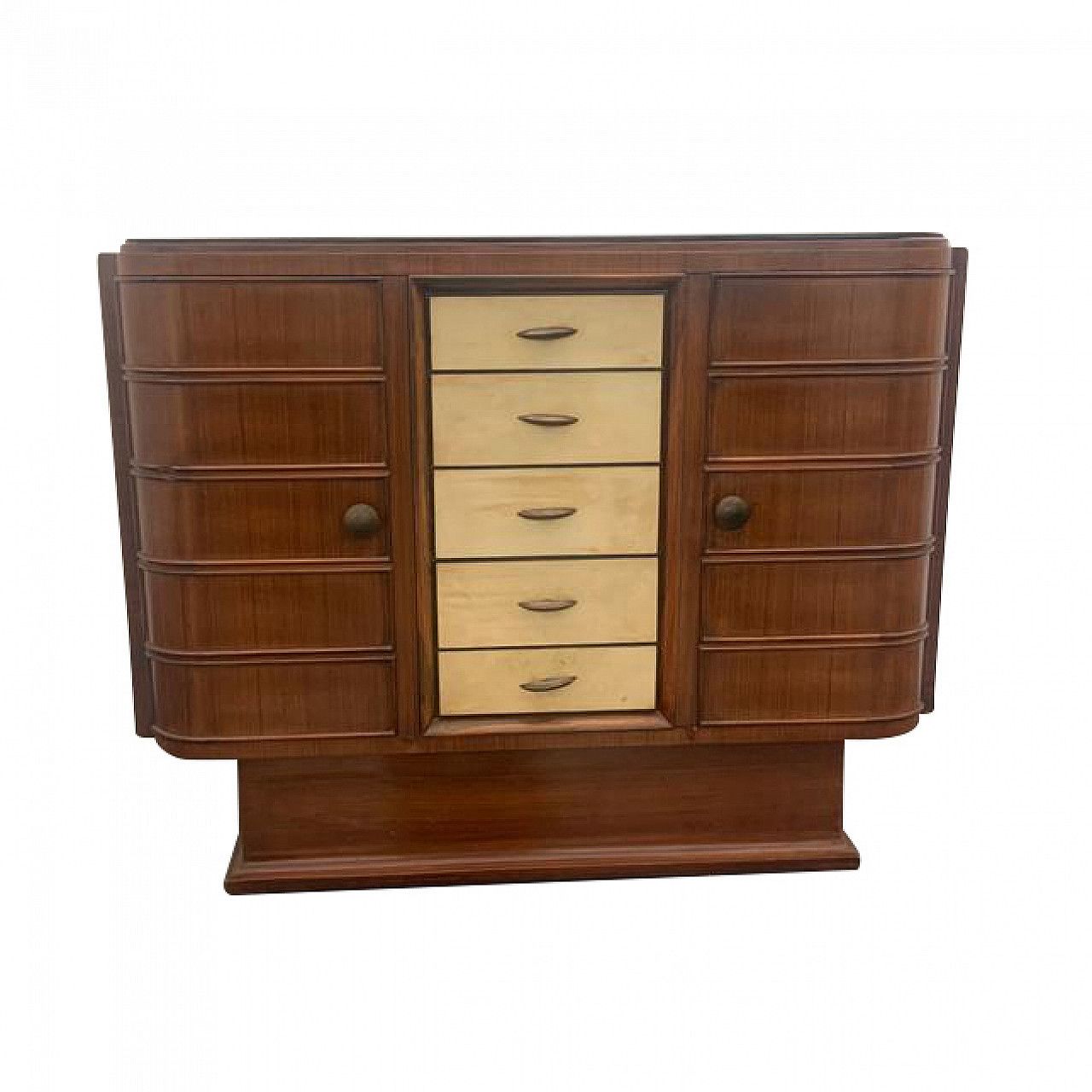 Art Deco Bar Cabinet In Rosewood And Parchment With Black Glass Top, 1930s