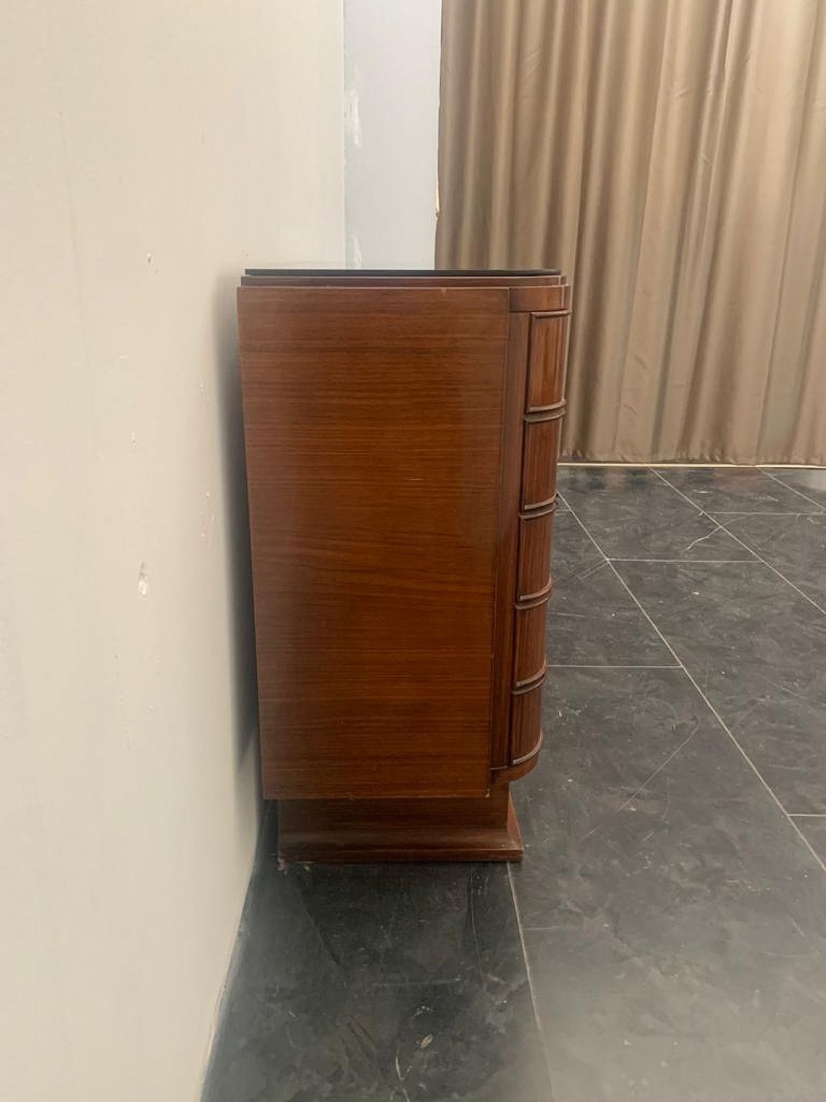 Art Deco Bar Cabinet In Rosewood And Parchment With Black Glass Top, 1930s photo buy