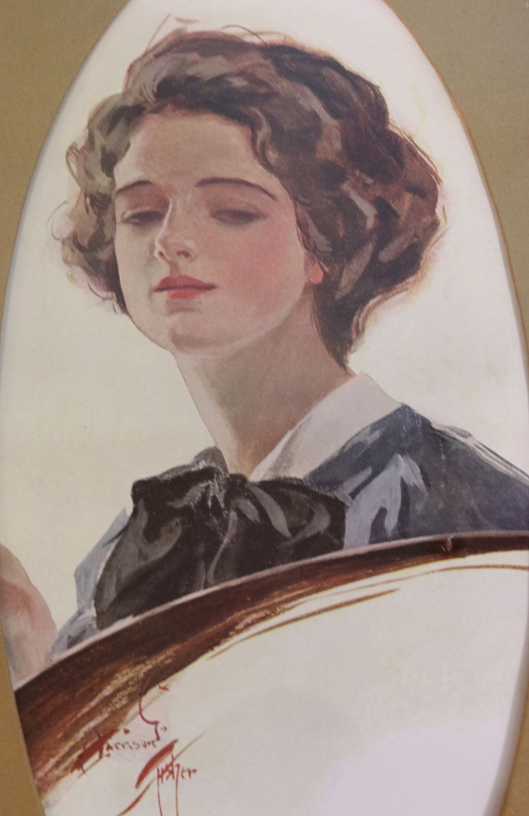 An Edwardian Quality Oak Framed Wall, Bathroom Or Overmantel Mirror With Portrait Prints Of Young Ladies photo 295.0