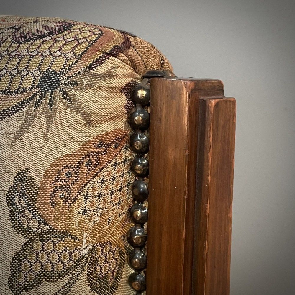 Antique High Back Walnut Upholstered Bedroom / Nursing Chair photo vinterior