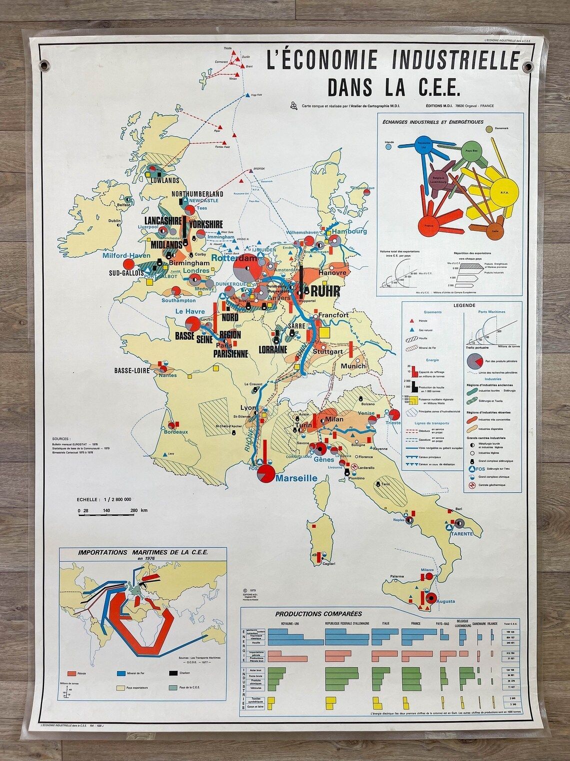 Vintage School Map Agriculture In The C.E.E / Industrial Economy In The C.E.E Mdi Year 1979 ~ Old Geography Map photo for sale