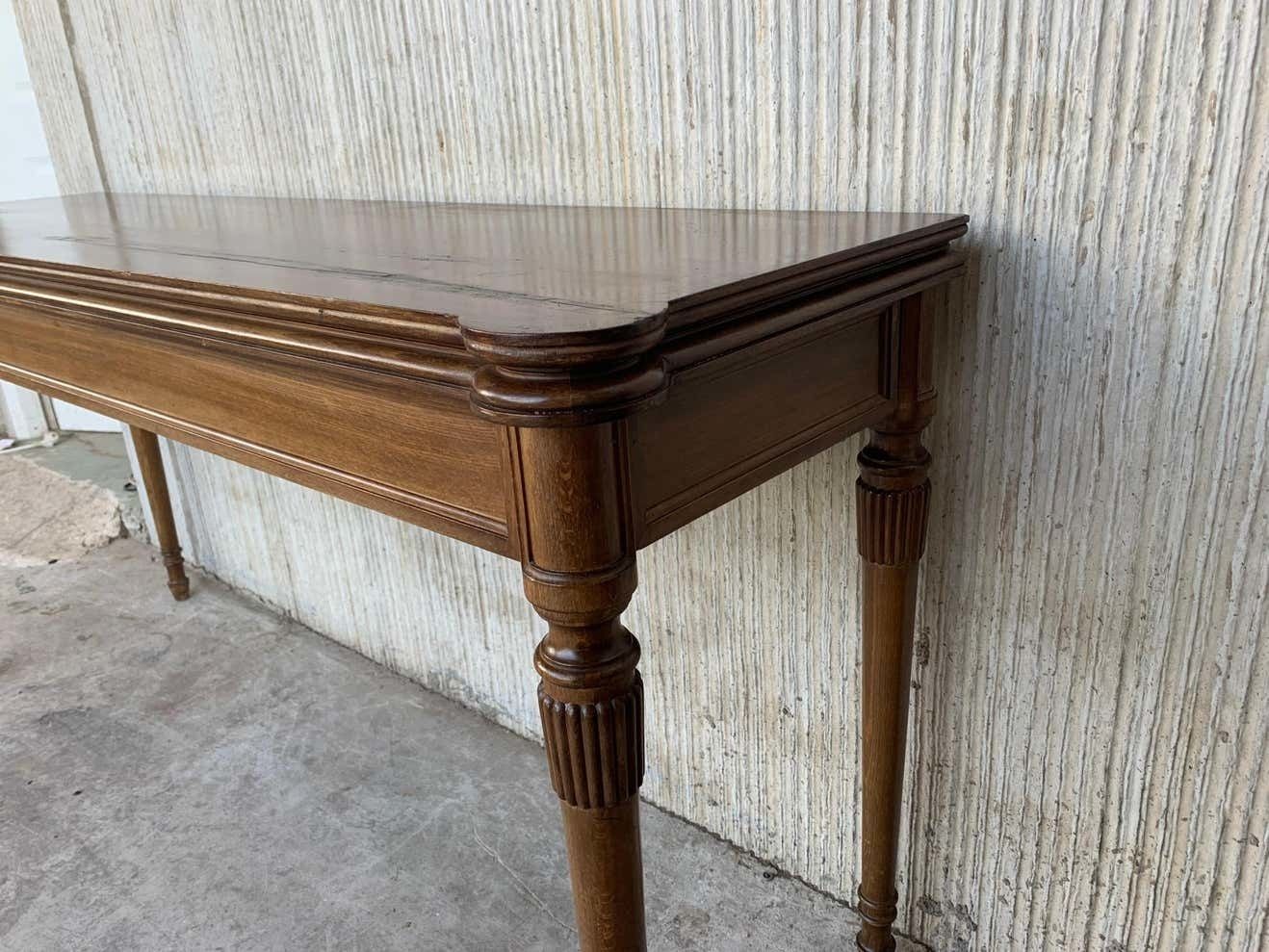 photo buy Console convertible de style Louis XVI en chêne, table à manger avec garniture en laiton