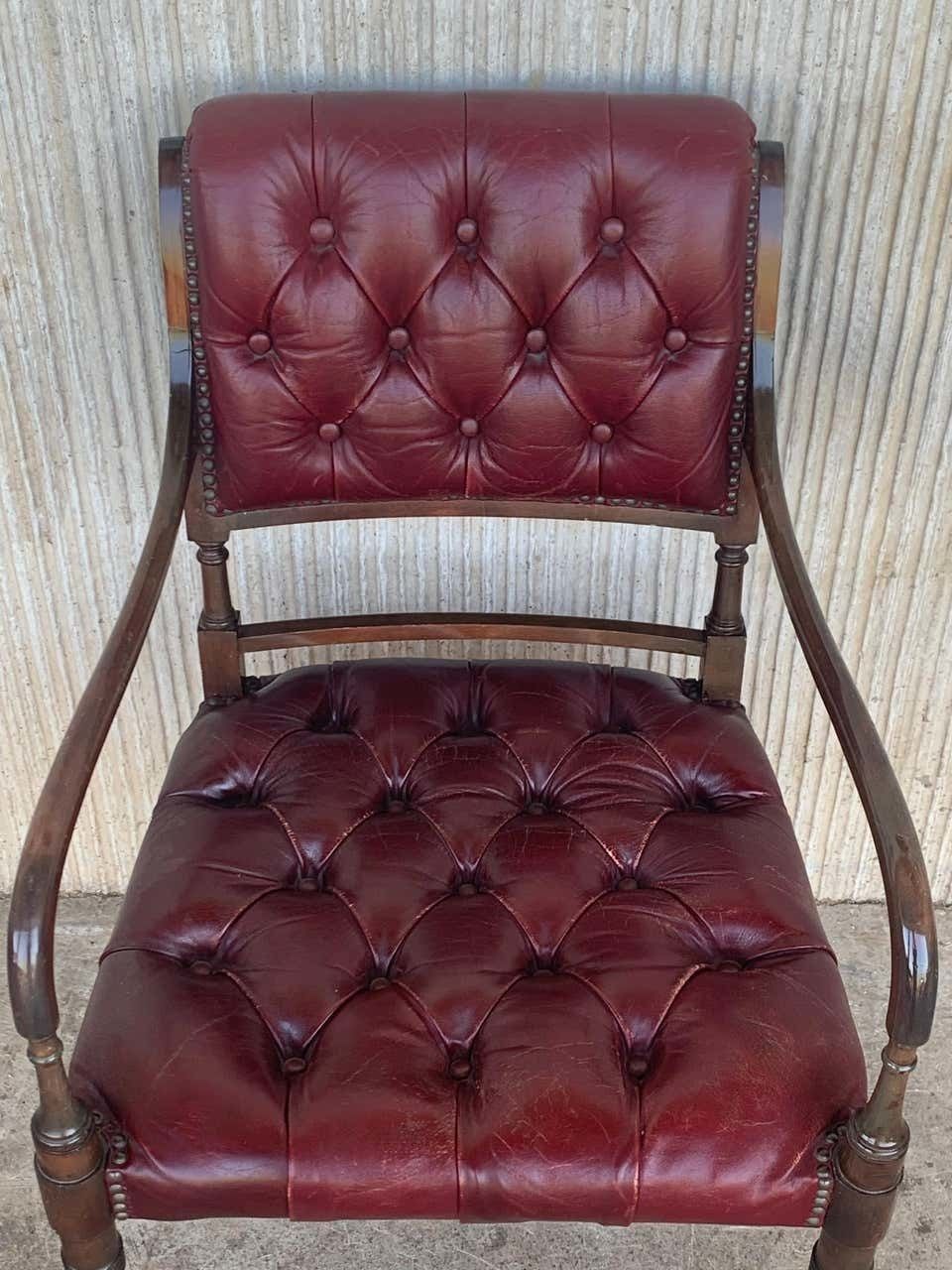 Set Of Ten Restored Vintage Chesterfield Hardwood Red Leather Dining Armchairs photo 7622.0