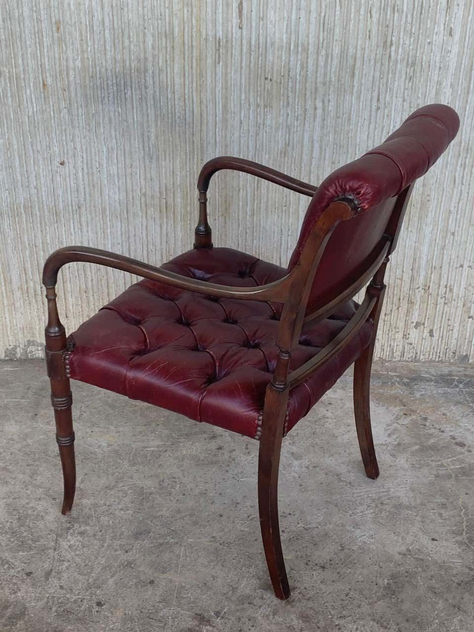 Set Of Ten Restored Vintage Chesterfield Hardwood Red Leather Dining Armchairs photo buy