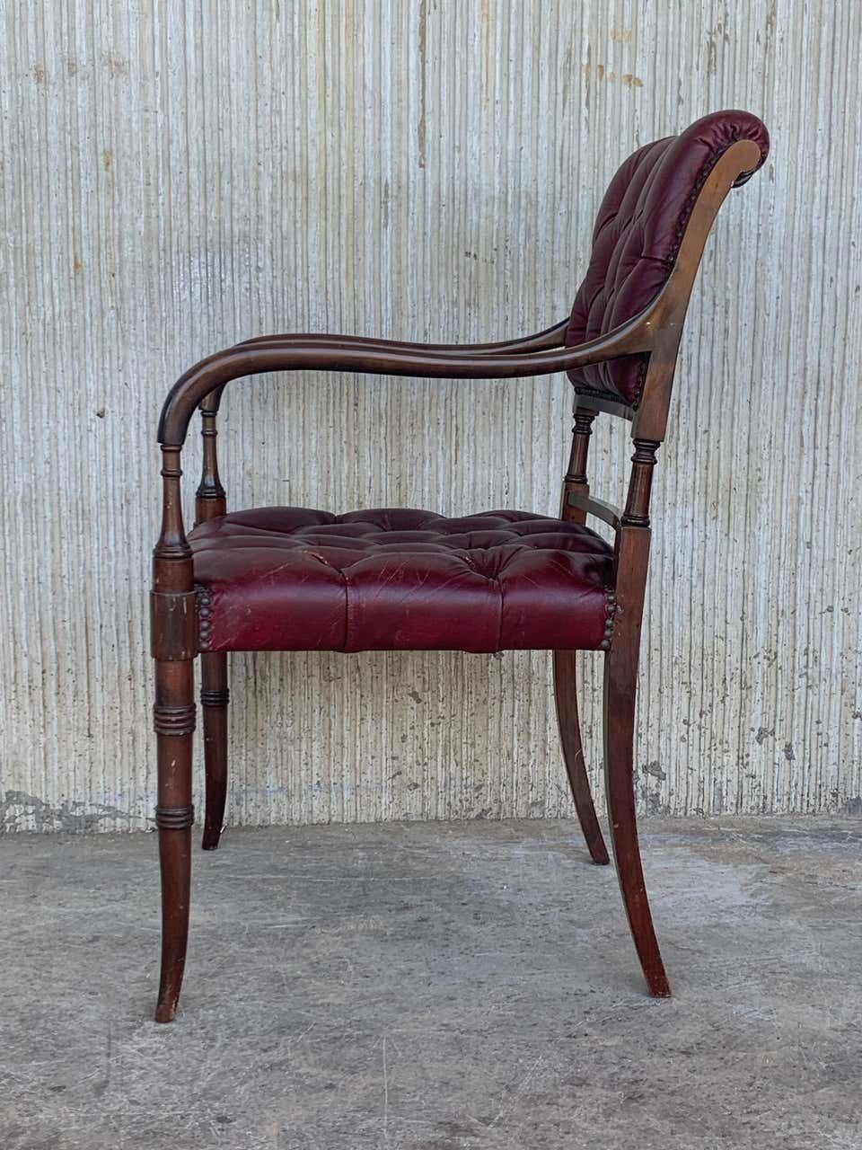 Set Of Ten Restored Vintage Chesterfield Hardwood Red Leather Dining Armchairs photo vintage