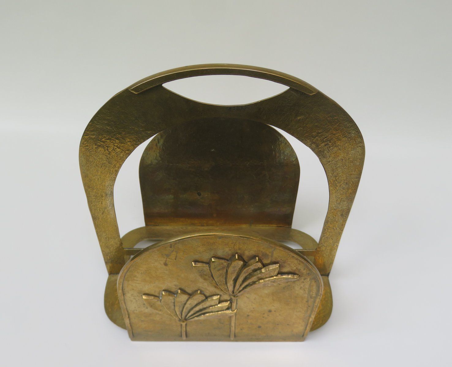 Brutalist Style Brass Magazine Rack With Floral Elements, 1970s photo 1301.35